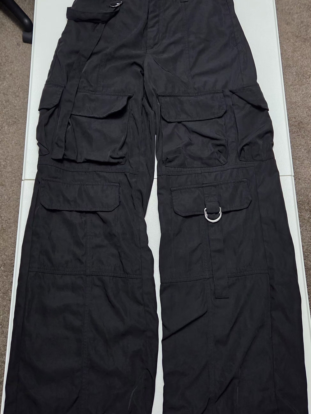 Bershka Black Wide-Leg Cargo Pants with D-Ring & Flap Pockets